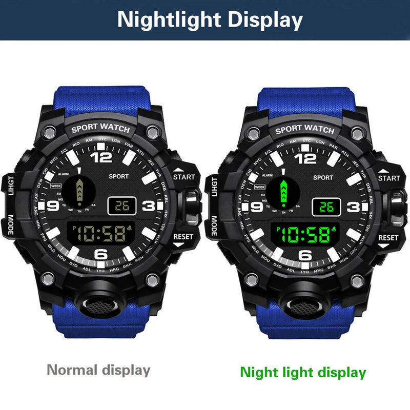 YIKAZE Orologio sportivo da uomo Orologi digitali a LED Orologio militare multifunzione Quadrante grande Orologio elettronico fitness impermeabile per uomo