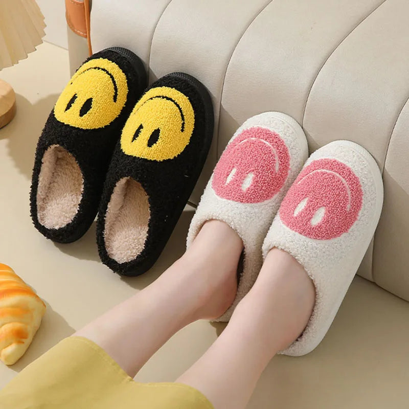 Sorriso carino Pantofole soffici da donna Inverno Interno Punta chiusa Pantofole calde per coppia Donna antiscivolo Tacco piatto Pelliccia Scivoli per la casa Scarpe
