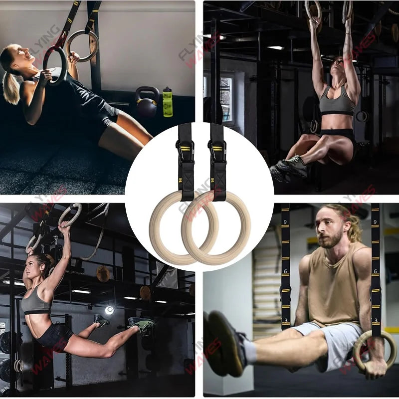 Anelli da Ginnastica in Legno Regolabili a Doppio Strato – Cinghie Numerate - immagine 9