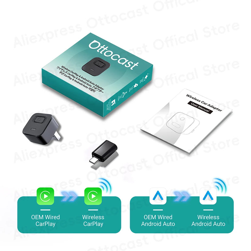OTTOCAST Mini Dot Cube Wireless CarPlay Android Auto Adattatore 2 in 1 USB - immagine 9
