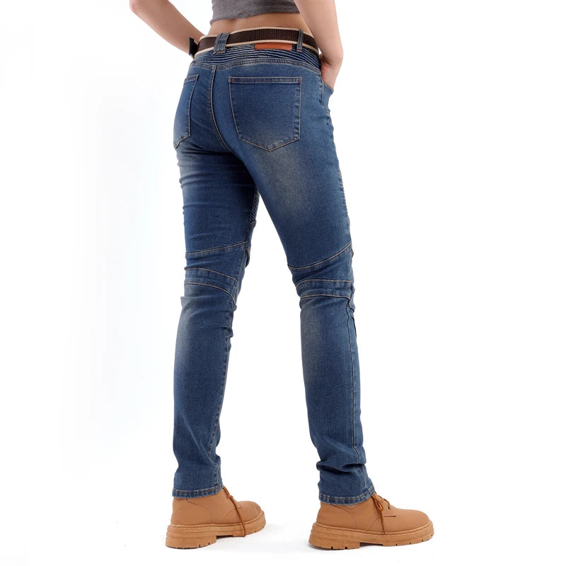 Jeans Moto Donna Protettivi – Pantaloni Motocross con Protezioni Ginocchia, Fianchi e Coccige, Stile Casual Sicurezza Riding - Campeda