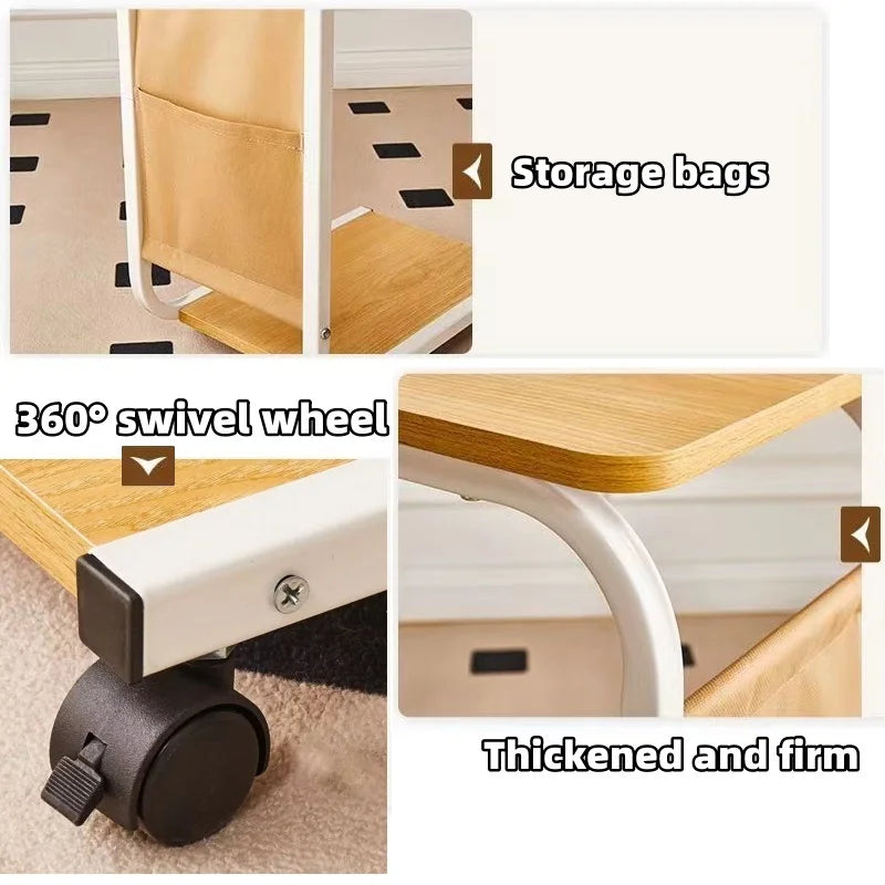 Nuovo tavolino da caffè con 360 °   Tavolino da divano a forma di C con ruote, portatile, con finitura in sughero, per camper, casa, ufficio, soggiorno, camera da letto