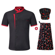 Set da chef estivo a maniche corte Ristorante Hotel Cucina Abbigliamento lavoro Uomo - 2black top apron hat Asian M 45-50kg -