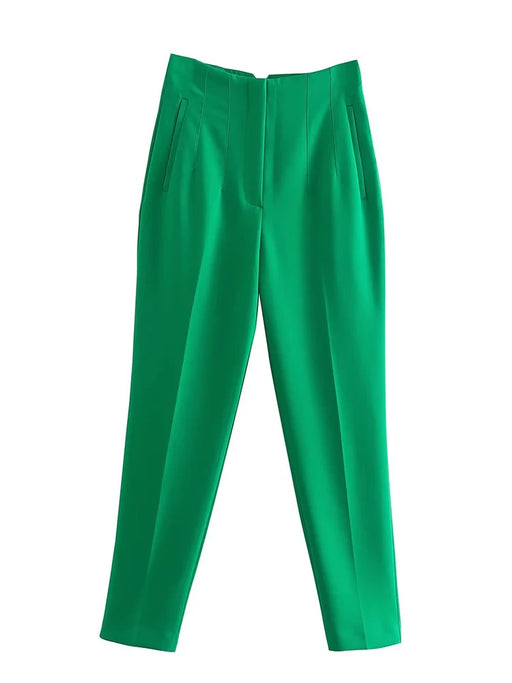 Pantaloni donna Willshela a vita alta con cerniera frontale, gamba dritta full length, stile vintage elegante e chic - Campeda