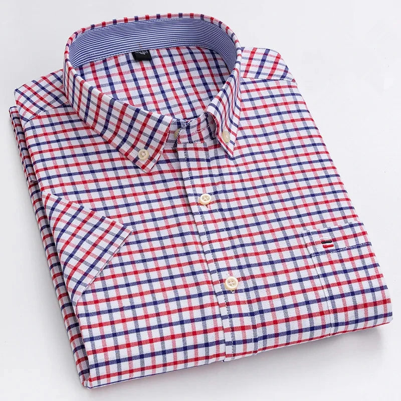Camicia Oxford da uomo Bamboople – maniche corte, traspirante, casual business, plaid, estate e primavera - Campeda