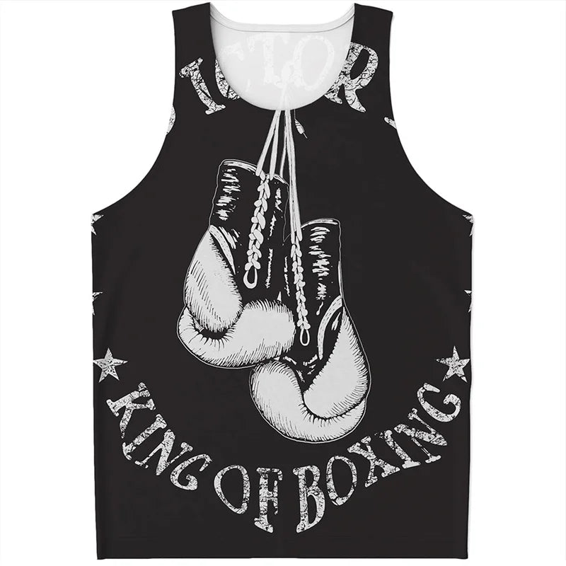 Guantoni da boxe canotta stampata in 3D uomo estate sport Fitness camicie senza - immagine 4