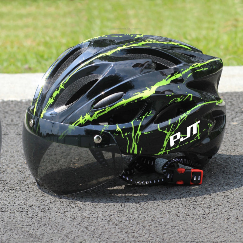 Casco Ciclismo PJT con Occhiali Magnetici – MTB e Strada Ultraleggero con Visiera Rimovibile