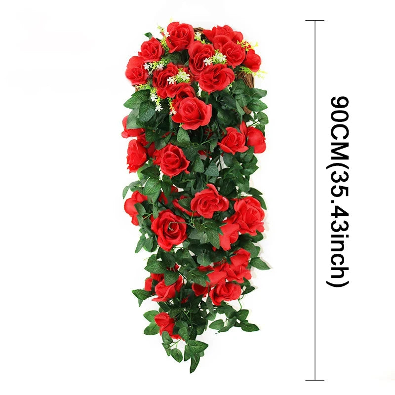 Ghirlanda di Fiori Artificiali Pendenti 90/80 CM Decorazione floreale elegante per casa, giardino, matrimoni ed eventi