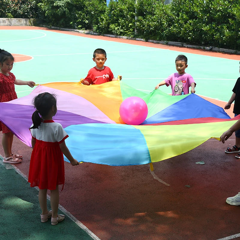 Giochi per bambini all'aperto i bambini giocano con il giocattolo del paracadute arcobaleno 2M 3M 5M attività di lavoro di squadra cooperativo bomboniere divertenti di carnevale per feste