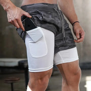 Pantaloncini da corsa mimetici sportivi palestra uomo 2 in 1 Allenamento ad - immagine 9