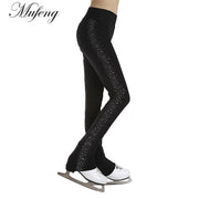Pantaloni da pattinaggio di figura per ragazze adolescenti Strass laterali Leggings