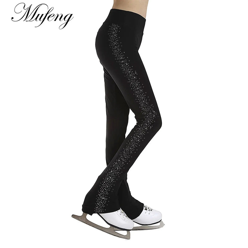 Pantaloni da pattinaggio di figura per ragazze adolescenti Strass laterali Leggings