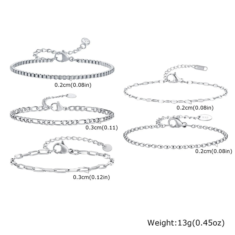Bracciale a catena da donna color argento bracciali impilabili in acciaio inossidabile - immagine 5