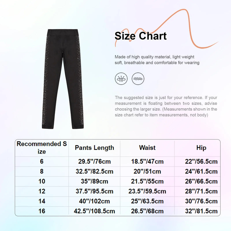 Pantaloni da pattinaggio di figura per ragazze adolescenti Strass laterali Leggings - immagine 6