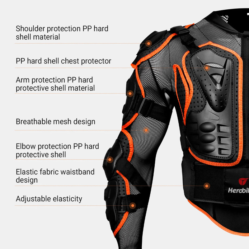 Giacca Protettiva Moto Integrale HEROBIKER – Armatura Completa Motocross Enduro Racing con Protezioni Schiena Petto Spalle Gomiti (S-4XL) - Campeda