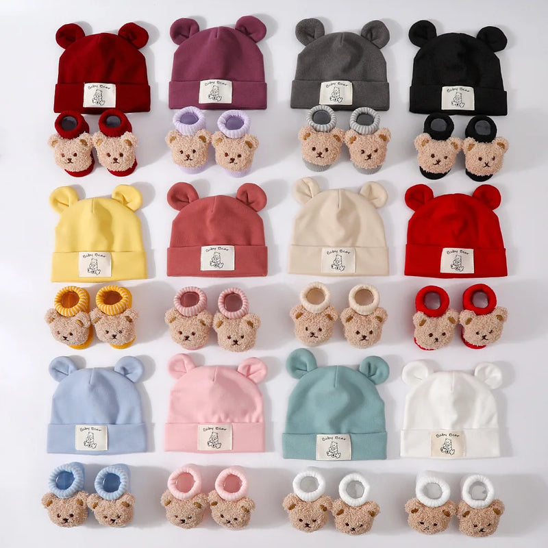 Set 2 Pezzi Cappello con Orecchie da Orso e Calzini in Maglia per - immagine 2