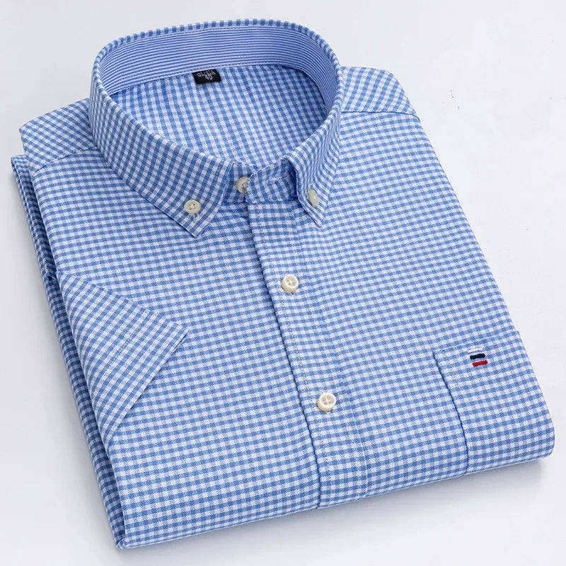 Camicia Oxford da uomo Bamboople – maniche corte, traspirante, casual business, plaid, estate e primavera - Campeda