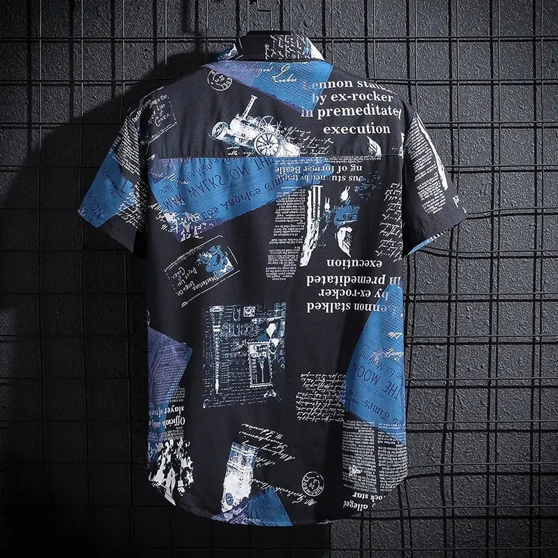 Camicia da uomo a maniche corte con stampa – top da spiaggia leggero e casual, abbigliamento estivo da tempo libero - Campeda