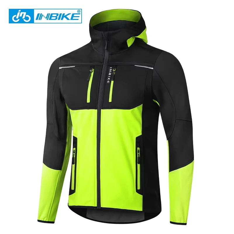 INBIKE Giacca da ciclismo invernale uomo con cappuccio a vento in caldo pile