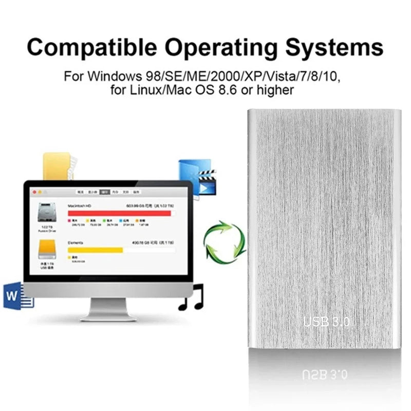 Disco rigido portatile USB 3.0 Mobile disco rigido esterno da 1TB disco rigido esterno in metallo da 2.5 pollici Plug and Play per Tablet PC Macbook