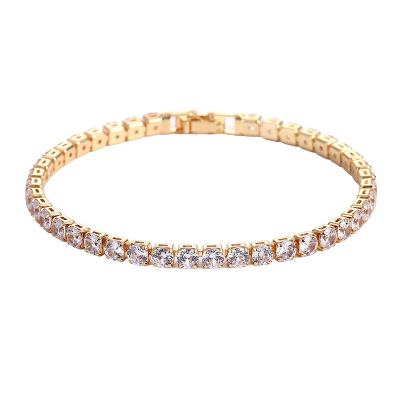 Braccialetti in cristallo di zirconi cubici di lusso Hiphop ghiacciati da 4 mm per donna uomo gioielli a catena con bracciale color argento color oro - Campeda