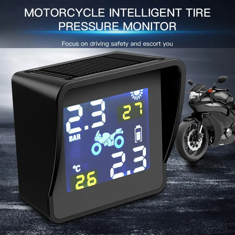 Sensori di pressione dei pneumatici ricarica solare LCD moto TPMS pressione dei pneumatici sistema di allarme per il monitoraggio della temperatura dei pneumatici con 2 sensori