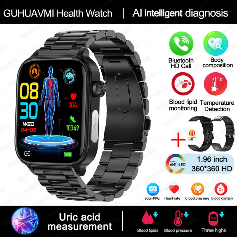 Rilevatore diagnostico AI Smart Watch Donna Test della composizione corporea dei - Black-Steel-2A - immagine 9