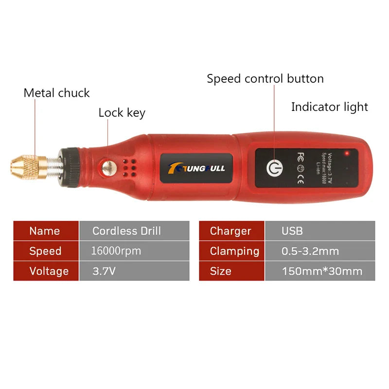 Penna per incisione a batteria ricaricabile tramite USB Utensile rotante per trapano elettrico wireless per vetro per gioielli - Incisore portatile portatile