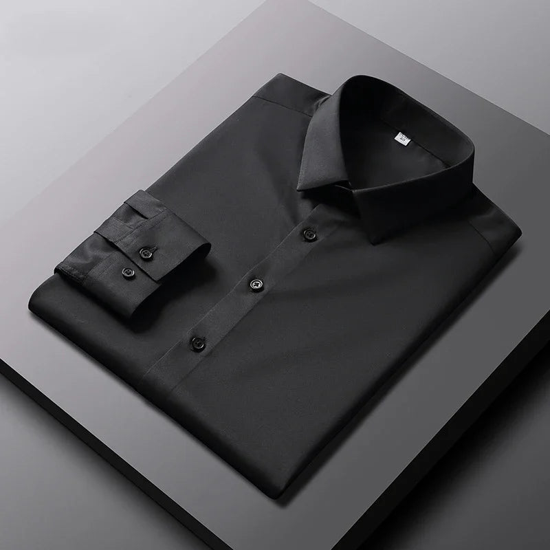 Camicia casual da uomo – smart casual, maniche lunghe, chiusura monopetto, tinta unita