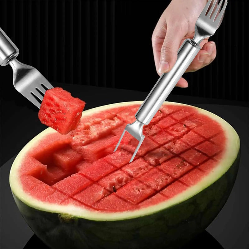 Affettatrice per anguria strumento taglierina per frutta in acciaio inossidabile doppia testa forchetta per anguria taglierina per melone gadget da cucina