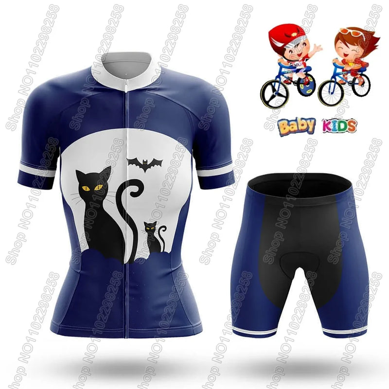 Maglia da ciclismo per bambini divertente cartone animato gatto Set estate manica - immagine 16