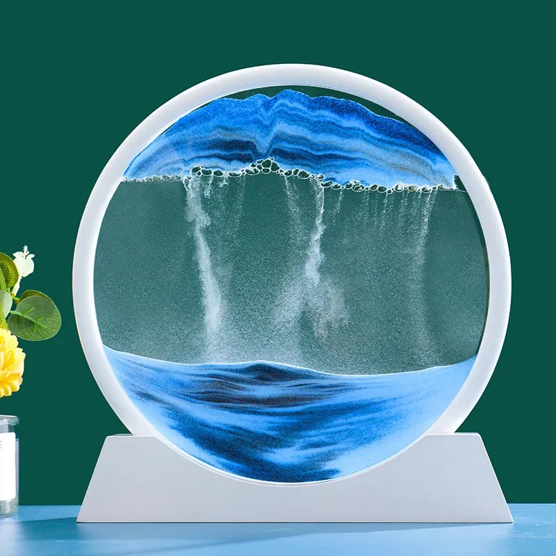 Immagine di arte della sabbia in movimento 3D Vetro rotondo Paesaggio marino profondo Clessidra Sabbie mobili Mestiere che scorre Pittura di sabbia Ufficio Decorazioni per la casa Regalo