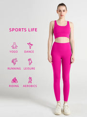 Completo fitness donna ZHUMU GYM – set yoga 2 pezzi con leggings con tasche, traspirante e quick dry - Campeda