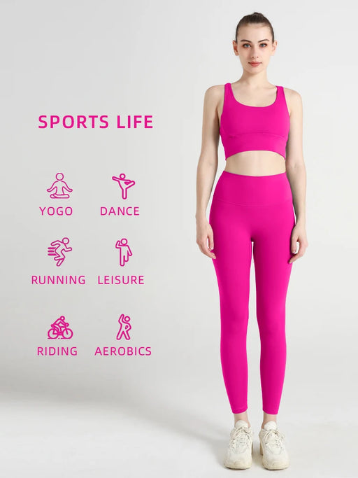 Completo fitness donna ZHUMU GYM – set yoga 2 pezzi con leggings con tasche, traspirante e quick dry - Campeda