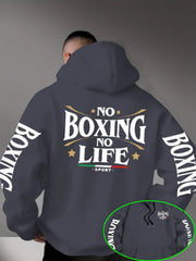 Felpa con Cappuccio da Uomo per Boxe Stampa Grafica sul Retro 'No Boxing
