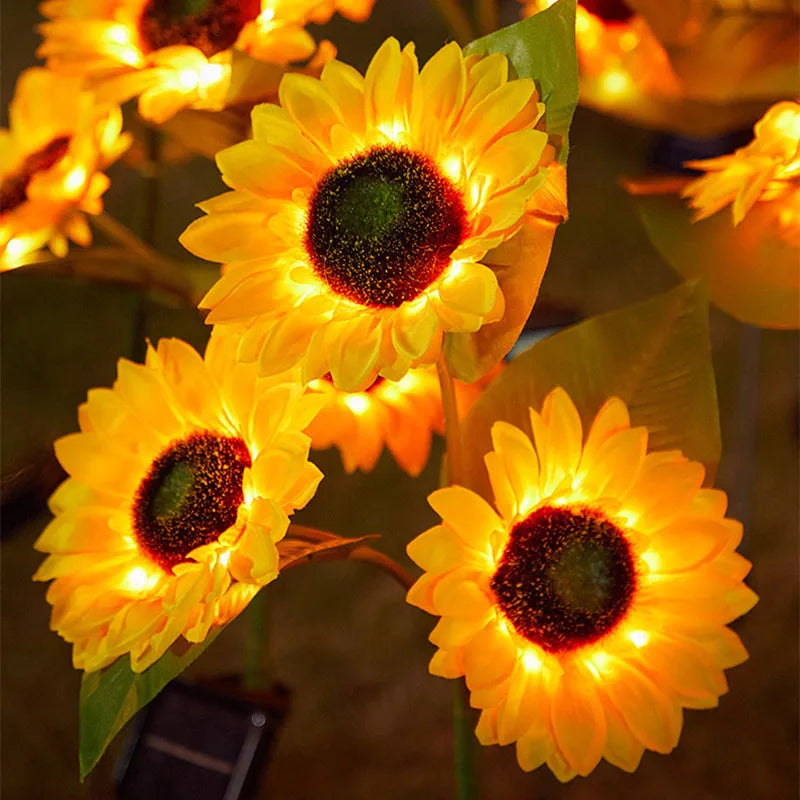 Lampada da giardino per esterni a LED solare girasole IP65 impermeabile percorso - immagine 3