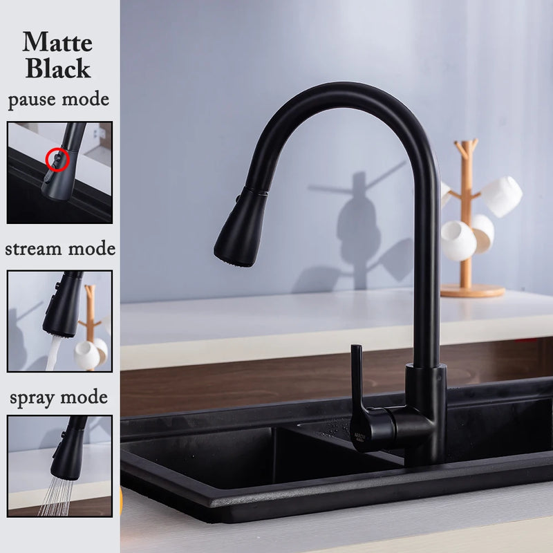 Rubinetto da cucina nero Estraibile Lavello Miscelatore per spruzzatore a flusso - immagine 9