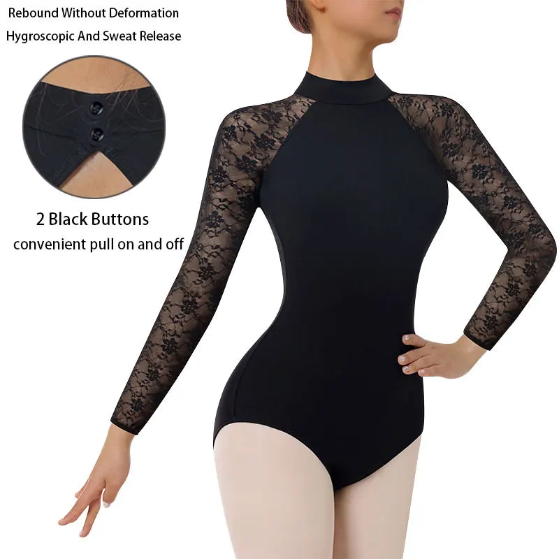 Body da danza classica a maniche lunghe con collo alto donna per top - immagine 10