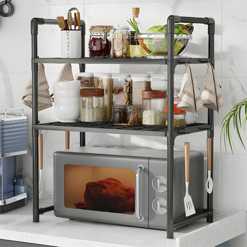 Scaffale portaoggetti per forno a microonde da 1 pezzo, organizer per stoviglie per utensili da cucina da appoggio salvaspazio, ripiano in plastica per accessori da cucina