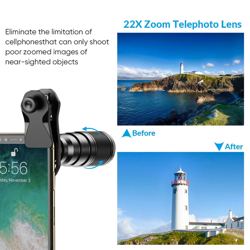 APEXEL 22X Kit teleobiettivo per iPhone Samsung 10in1 Set obiettivo fotocamera - immagine 6