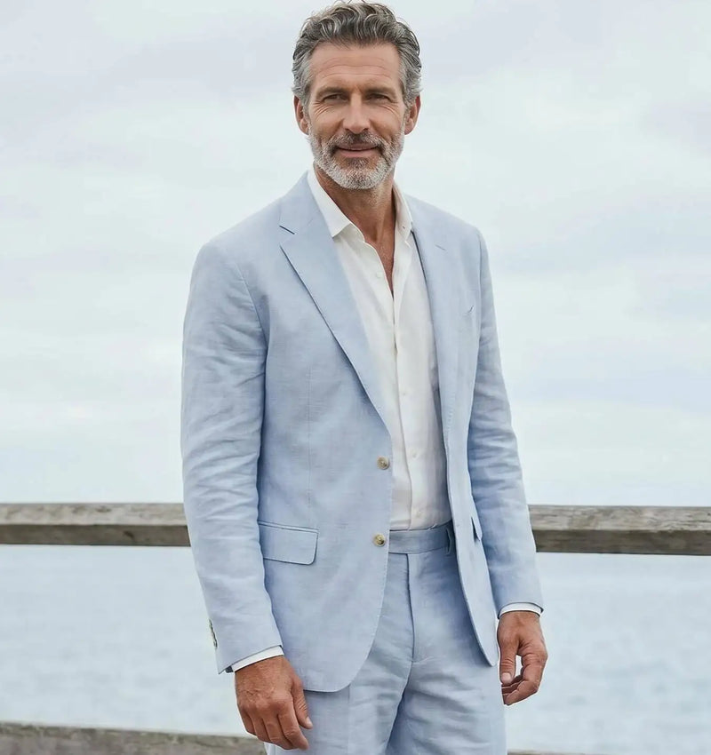 Completo da uomo in lino casual due pezzi per spiaggia - immagine 7