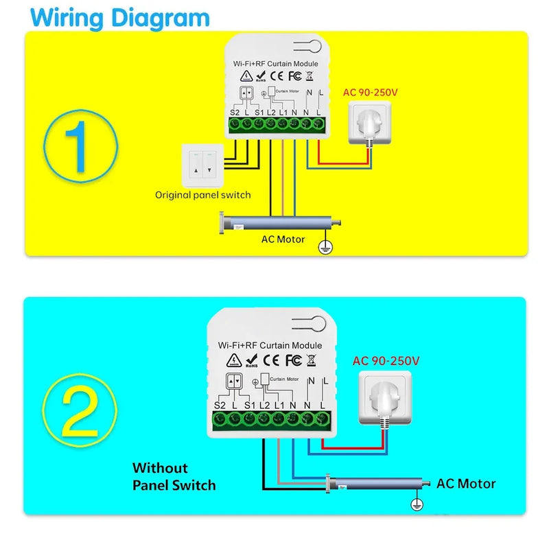 Interruttore per tende Wifi Rf Tuya Smart Life Modulo per tapparella 433 mhz 5-IN-1 Telecomando, per tende per porte e finestre del garage Alexa