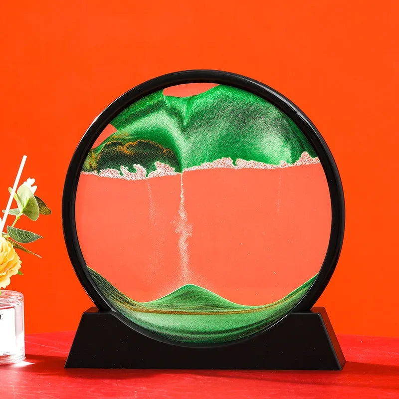 Immagine di arte della sabbia in movimento 3D Vetro rotondo Paesaggio marino profondo Clessidra Sabbie mobili Mestiere che scorre Pittura di sabbia Ufficio Decorazioni per la casa Regalo