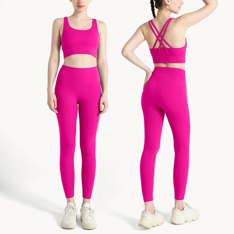 Completo fitness donna ZHUMU GYM – set yoga 2 pezzi con leggings con tasche, traspirante e quick dry - Campeda