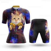 Set Maglia Ciclismo Donna Gatto Cartone Animato Divertente Estivo Abbigliamento Bici - immagine 3