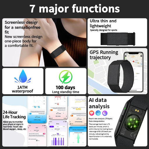 LIGE Braccialetti intelligenti senza schermo con frequenza cardiaca Sonno AI Monitor - immagine 2