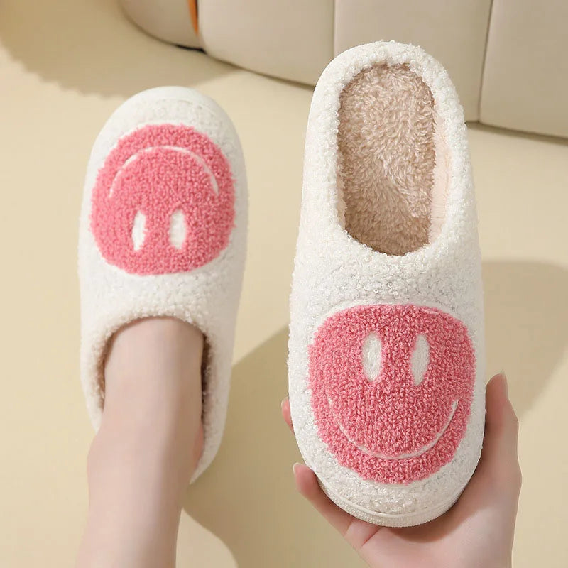 Sorriso carino Pantofole soffici da donna Inverno Interno Punta chiusa Pantofole calde per coppia Donna antiscivolo Tacco piatto Pelliccia Scivoli per la casa Scarpe