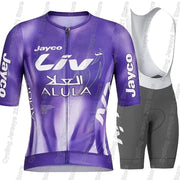 Completo Ciclismo Donna Jayco Alula Maglia a Maniche Corte e Salopette Bici da - immagine 4