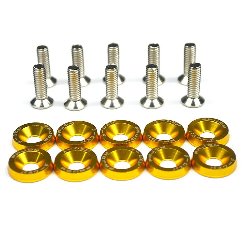 Kit Bulloni JDM M6x20 in Alluminio (10 Pezzi) – Rondelle Anodizzate Parafango, Viti Universali Auto per Cofano, Paraurti e Targa - Campeda