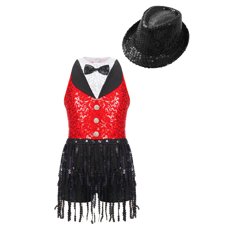 Costume da ballo jazz per bambina senza maniche con nappe e paillettes - immagine 8